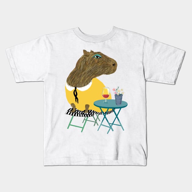 Capybara at the cafe Kids T-Shirt by argiropulo